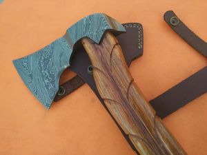 ขวานเหล็กดามัสกัสแฮนด์เมดพร้อมที่จับไม้โรสวูดกลางแจ้งผลิตจากเหล็กคาร์บอน - Product Image 4