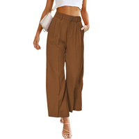Pantalon large plissé taille haute pour femme, couleur unie, coupe décontractée, longueur cheville, avec poches et braguette boutonnée en coton, idéal pour l'été