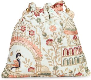 Sac à main Potli fait main avec des perles, cordon de serrage, broderie florale, personnalisable, sac à main pour femme pour mariage - Product Image 6