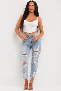 Women's Fashionable Skinny Distressed Denim Pants Custom Printed Design Summer Whole Sale - Product Image 2