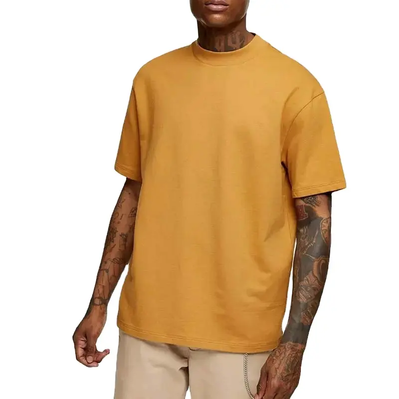 Custom 100% Cotton Heavyweight Heavy Thick Tee Shirt High Quality Mock Neck Boxy Slim Fit T Shirt
