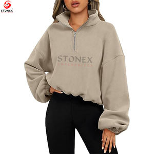 Meilleure vente de haute qualité à la mode décontracté hiver sweat quart fermeture éclair goutte épaule et conception surdimensionnée avec doublure - Product Image 4