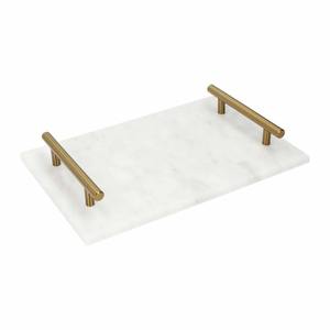 Plateau de service en marbre blanc naturel avec poignées en métal Plateau décoratif rectangulaire pour cuisine et salle de bain - Product Image 3