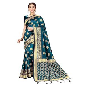 Trendmalls Saree en soie Banarasi pour femme avec chemisier non cousu (S05-Morpeach) Vêtements de mariage décontractés vêtements indiens pakistanais - Product Image 1