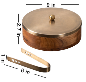 Caja de Roti clásica de madera de acacia con Tong gold-Premium Bowls de Crescent International - Product Image 3