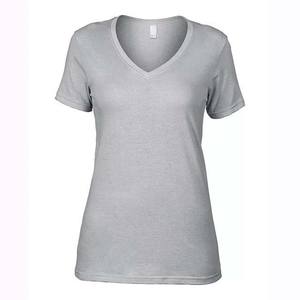 Venta al por mayor mujeres cuello en V liso camisetas señoras alta calidad 100% algodón poliéster Logotipo de aduanas gimnasio Fitness mujer camiseta 2025 - Product Image 3