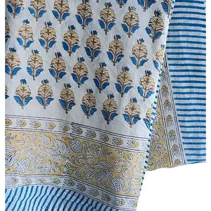 Bagru Block Print Floral White Cotton Sarong <b>Beach</b> <b>Wrap</b> Pareo Cover-Up - Product Image 4