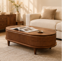 Table basse pliable réglable en hauteur avec plateau en panneau de densité, grand espace de rangement dissimulé, facile à nettoyer, panneau en bois moderne pour salon