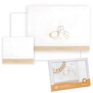 Ensemble de literie 3 pièces pour poussette, 100% coton, modèle Elefante Globos, technique tissée avec motif de personnages pour le lit de bébé - Product Image 1