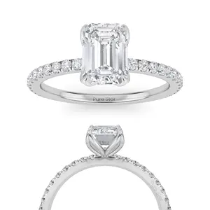 Cincin pertunangan berlian tumbuh, cincin pertunangan permata zamrud, berlian kuning 14K, cincin pertunangan soliter emas