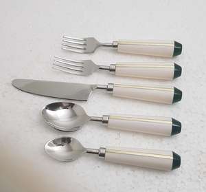 Ensemble de couverts moderne à cinq pièces, best-seller, en résine bleue et bois, acier inoxydable, fait à la main, résine et bois, compatible lave-vaisselle, tendance - Product Image 3