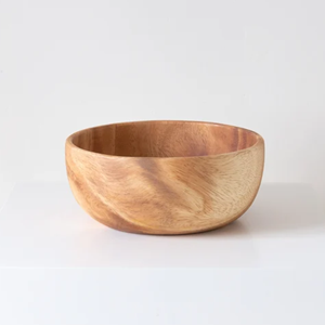 Premium Hand-Carved Single Piece Wooden Salad Bowl With Servers, Wholesale Organic Acacia <b>Dinnerware</b> Set From Vietnam - Product Image 6