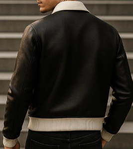 Chaqueta de Cuero Genuino para Hombre, Estilo Clásico y Moderno, Cuello Alto, Logotipo Frontal, Estilo Motero, Impermeable, para Invierno - Product Image 2