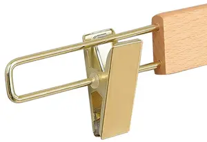 IANGO gantungan celana kayu kustom, gantungan baju kayu dengan Logo klip emas kait
