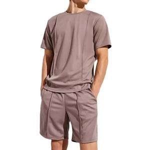 Nuevo diseño, conjunto de pantalones cortos casuales y transpirables de algodón para hombre, camiseta de manga corta, pantalones cortos, conjunto deportivo de punto forrado, para hombre. - Product Image 1