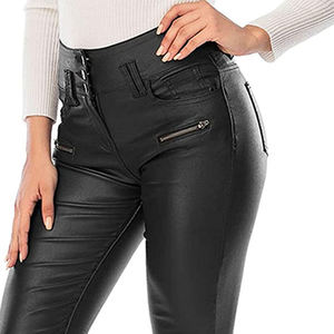 Venta al por mayor pantalones de cuero de las mujeres transpirables ligeros de invierno desgaste de estilo frontal plano con OEM ODM servicios técnica teñida simple - Product Image 6