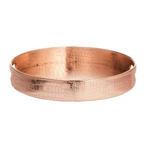 Bandeja de Servicio Redonda de Metal con Diseño Martillado y Recubrimiento de Cobre, Elegante Bandeja para Bebidas y Aperitivos con Fines Decorativos - Product Image 1