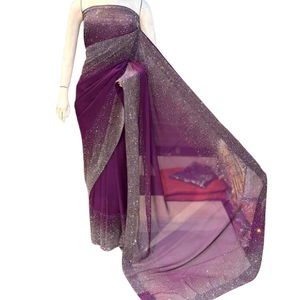 Nouvelle arrivée, sari indien en georgette pour femmes, avec broderie lourde et sequins, avec un chemisier assorti avec la même broderie - Product Image 6