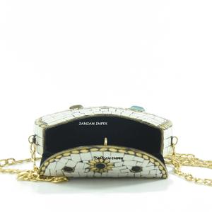 <b>White</b> Brass Stone Mosaic Inlay Handmade Elegant <b>Clutch</b> Purse Evening <b>Bag</b> Customizable Size Logo for Weddings Formal Events - Product Image 6