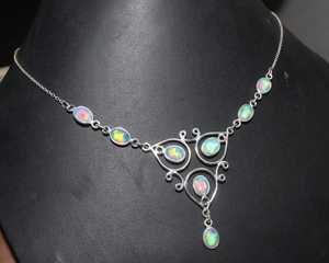 Collier cabochon en opale de feu fait à la main en argent sterling 925 collier opale de créateur cadeau d'anniversaire pour petite amie bijoux élégants - Product Image 2