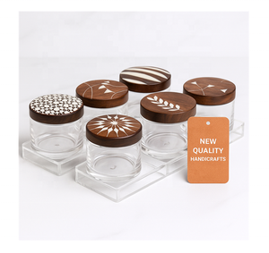 Bocaux de rangement carrés en acrylique Ramadan 2026 avec couvercles en bois et incrustations de nacre, conteneurs hermétiques faits à la main pour aliments secs - Product Image 3