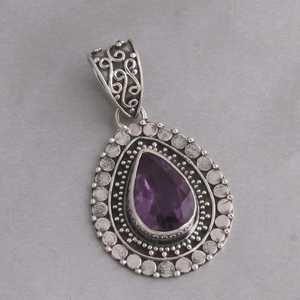 Handmade Pear Amethyst Pendant Sterling Silver February Birthstone Jewelry Gift For Women Fine Jewelry - Product Image 1