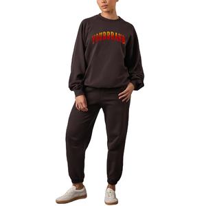 ชุดวอร์มคอกลม2ชิ้นสำหรับผู้หญิงชุดวอร์มผ้าฝ้าย100% พิมพ์ลายโลโก้ตามสั่ง - Product Image 1