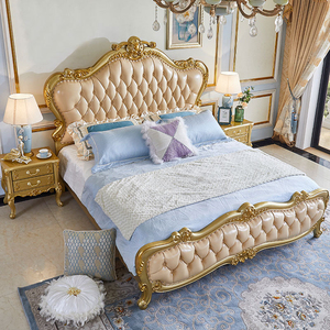 SHUFEINA European Modern Design Style Solid Oak Wood <strong>Double</strong> Bed Genuine Leather Large Apartment Master Bedroom Carved <strong>Bedframe</strong> - Product Image 3