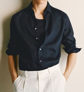 เสื้อเชิ้ตผ้าลินิน100% แขนยาวสำหรับผู้ชาย, ชุดเดรสลำลองทรงสลิมเนื้อผ้าลินินแท้เสื้อเชิ้ตใส่สบายมาใหม่ - Product Image 1