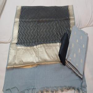 Saris de algodón Chanderi Premium, trajes Salwar, ropa étnica con un toque moderno para bodas, ocasiones especiales hechas de tela de seda - Product Image 1