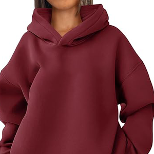 Sweat-shirts à capuche en molleton lourd à deux couches, tricotés longs, personnalisés avec logo, en gros, pour hommes et femmes, style ample - Product Image 3