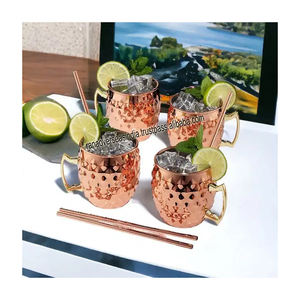 Quantité en vrac diamant martelé conception moscou mules tasses en acier inoxydable plaqué cuivre lot de 4 avec pailles pour la vente - Product Image 4