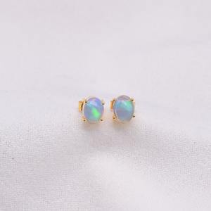 925 Solid Sterling Silver Handmade Unisex Fashion Opal Gemstone Stud <b>Earrings</b> Gold Plated Anniversary Jewelry - Product Image 3