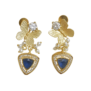 Pendientes de Latón al por Mayor, Pendientes de Piedra Orgánica con Circonita, Textura de Latón Mate, Diseño Único, Premium B2B - Product Image 1