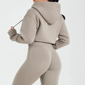 Sudadera con capucha y Top corto de manga larga con logotipo personalizado para mujer, Sudadera con capucha de lana en blanco bordada, ropa informal de algodón gruesa al por mayor - Product Image 5