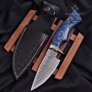 Couteau de survie pour le camping en plein air, lame fixe en acier Damas fait main, facile à transporter, lame tranchante comme un rasoir, manche en bois Pakka, couteau de camping - Product Image 2