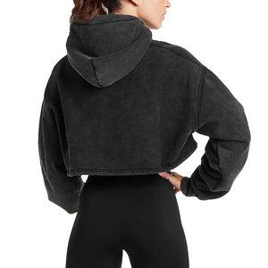 Sudadera con capucha recortada de algodón de alta calidad personalizada para mujer Sudaderas con capucha ligeras de punto de invierno para mujer - Product Image 6