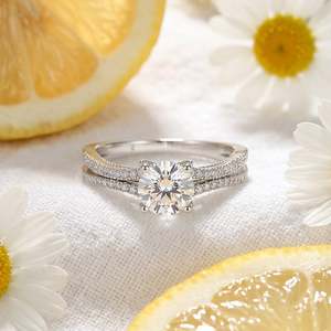 Jeulia Custom Moissanite Birthstone Promise <b>Ring</b> <b>Split</b> Shank Pav Rhodium Plated - Product Image 4