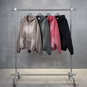 Sudadera con capucha y cremallera para hombre, de invierno, con lavado ácido y efecto desgastado, holgada, oversize, estilo streetwear y hip hop, ecológica, de alta calidad, al por mayor - Product Image 2