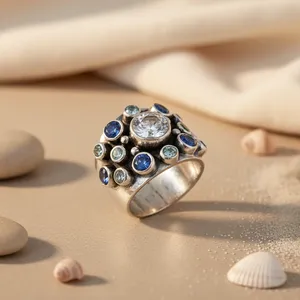Anillo de cóctel Art Palace Marquise y corte geométrico de plata 925 chapado en rodio con piedra natural para mujer, joyería llamativa - Product Image 2