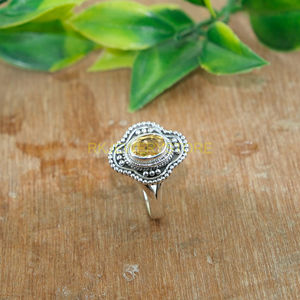 Bague en citrine, bague en pierre jaune, bague en argent sterling 925, bague de déclaration, bague de promesse pour elle, bijoux en citrine, cadeau de Noël, bijoux - Product Image 1