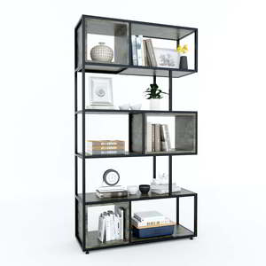 Étagère décorative sur pied KTB68067 100x35x180cm, structure en fer et bois d'hévéa pour salon - Product Image 3