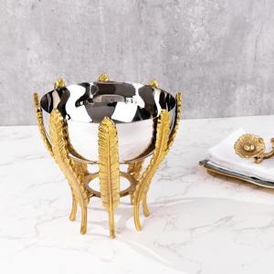 Handcrafted Silver Decorative Bowl With Gold Detailing Stylish Tableware for Modern Home Interiors and Parties <b>Tabletop</b> <b>Display</b> - Product Image 1