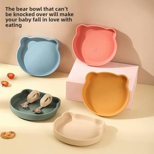 Plato de Silicona para Niños, Vajilla Infantil, Diseño de Oso de Dibujos Animados, Tazón de Silicona, Cuchara, Bandeja para la Cena, Artículos para Bebés al por Mayor - Product Image 3