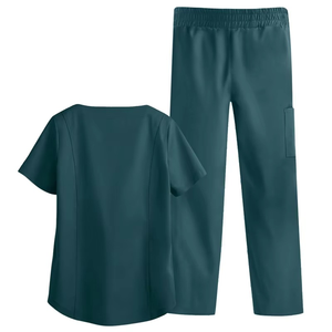 High Quality Anti Wrinkle Knitted Cotton Blends Scrubs Nursing Uniform <b>Set</b> Unisex Stretchy Elastic Waistband Slim Fit Tops - Product Image 4