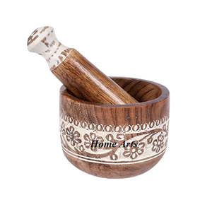 Mortier et pilon en bois de qualité supérieure forme ronde mortier et pilon au poivre d'épices de taille personnalisée à vendre - Product Image 3