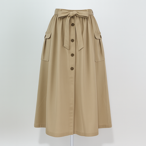 Women's Casual Khaki Loose Fit Elastic Waistband <b>knee</b> <b>length</b> <b>Skirt</b> - Product Image 1