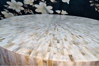 Table basse moderne de luxe en os et nacre, design personnalisable pour salon, motif rond, style indien