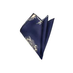 Navy Blue with Gold Flower Printed Cotton <b>Neckerchief</b> - Product Image 1