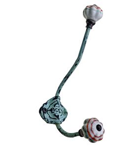 Shabby Chic Cast Iron Coat & <b>Hat</b> <b>Rack</b> Light Green Wash with Ceramic Knobs Rustic Design Style Made of Brass-CIH 198 - Product Image 3